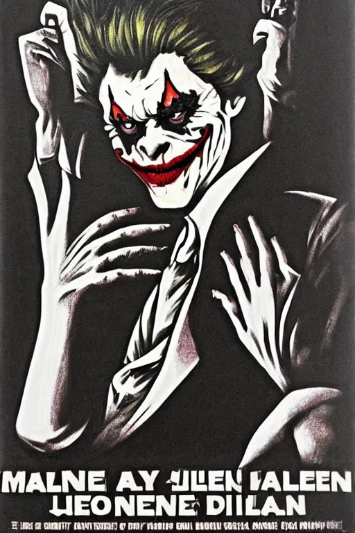 Image similar to Willem Dafoe as the Joker on a 1970s horror movie poster , vintage 70s print, scary, horrifying, terror