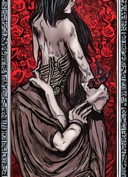 Image similar to tarot card :: horror :: vampire :: blood and roses :: by deiv calviz and bossmonsterbani