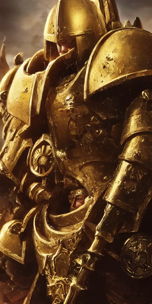 Prompt: warhammer 40k, ceremonial portrait of Emperor of Mankind, handsome man in gold armor, without helmet, beautiful face, long blonde hair, digital art, illustration, fine details, cinematic, highly detailed, octane render