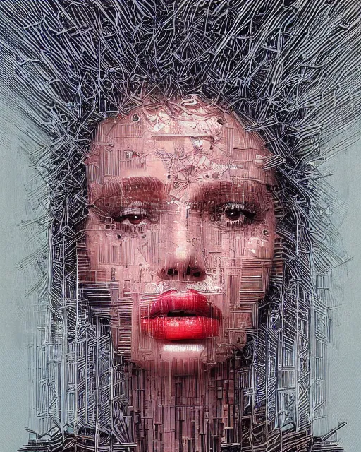 Image similar to portrait of a woman made of needles. intricate abstract. intricate artwork. by tooth wu wlop beeple dan mumford. trending on artstation