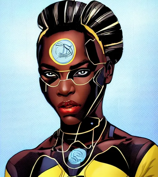 Image similar to african female android, by MARVEL comics and Sandra Chevrier, 4k