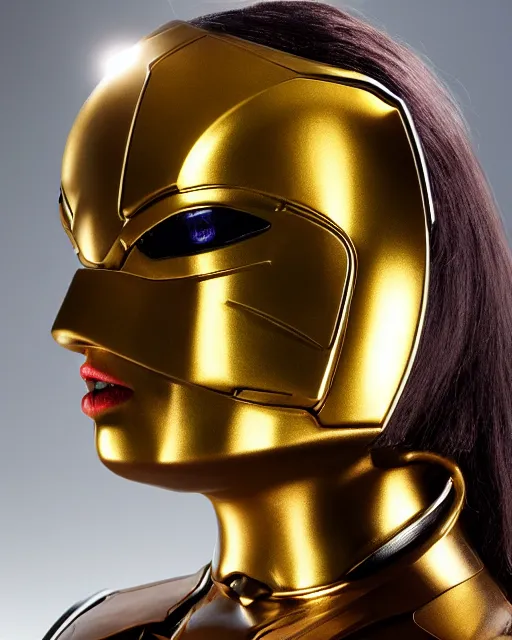 Prompt: realistic photo portrait of a metal sentai woman with human head, studio lighting, 1 5 0 mm