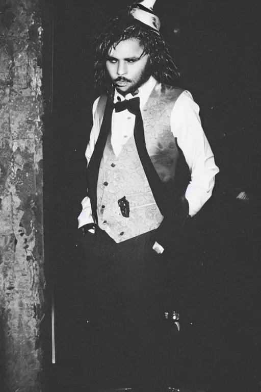 Image similar to of a gangster guy with the head of a british longhair cat, wearing vest suite in the night club, by greg rutkowski 3 5 mm photograph