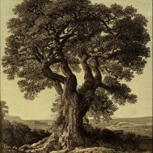 Prompt: I shall think about an oak in summer, that is a struction, and what I call thinking about is really a file of associated images cast up on the shores