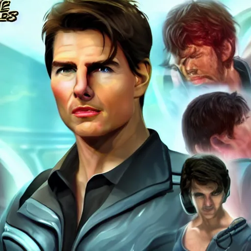 Image similar to Tom Cruise as a character in the game League of Legends, with a background based on the game League of Legends, detailed face