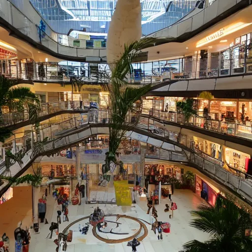 Image similar to photo of inside a shopping mall the inside is flooded with over 2 0 meters depth of clear beautiful water, highly detailed.