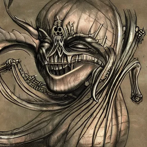 Prompt: leaked concept art of the new forbidden siren ps 2 game drawn by h. r. giger
