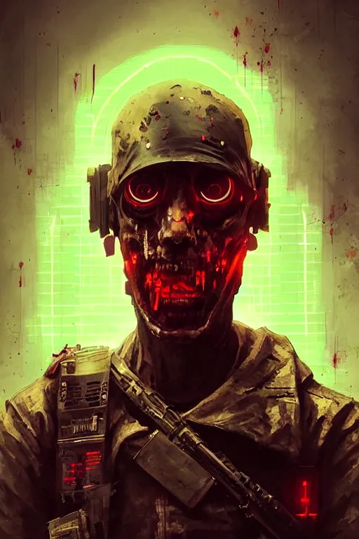 Image similar to zombie soldier from battlefield 1, cyberpunk futuristic neon. decorated with traditional japanese ornaments by ismail inceoglu dragan bibin hans thoma greg rutkowski alexandros pyromallis nekro rene maritte illustrated, perfect face, fine details, realistic shaded, fine - face, pretty face