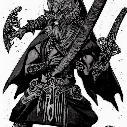 Image similar to character art of xenvas xerulas, dark elf pale master and commander of the bone legion. dnd character art in the style of michael william kaluta and wayne reynolds.