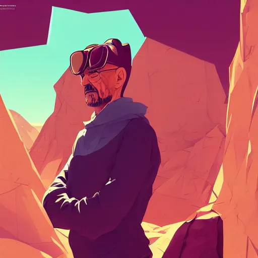 Image similar to ⁠portrait of Walter White, New Mexican desert background, rich vivid colors, ambient lighting, dynamic lighting, 4k, HQ, official media, anime key visual, makoto shinkai, ilya kuvshinov, lois van baarle, rossdraws, detailed, trending on artstation