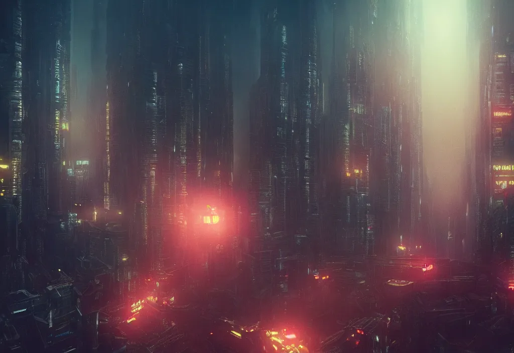 Image similar to a dramatic epic ethereal stunning beautiful and insanely detailed matte painting of a Blade Runner movie still, lens flares, atmospheric and vaporwave composition, digital art by Kilian Eng and Simon Stalenhag, winning-award masterpiece, fantastic, octane render, 8K HD Resolution, High quality image