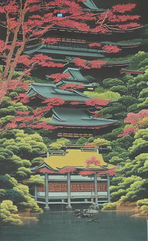 Image similar to japanese inspired poster, beautiful japanese architecture and nature, oil on canvas, japanese art beautiful aesthetic