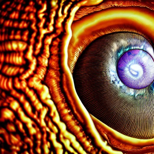 Prompt: hyper realistic photograph of a marble statue of the human eye in the shape of snail shell, space background, unlimited detail, colored, space, dragon, intricate, detail, phoenix, orange