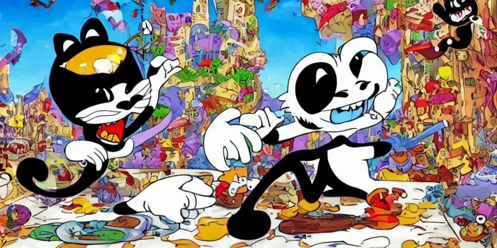 Image similar to Felix the cat devours his master 4k