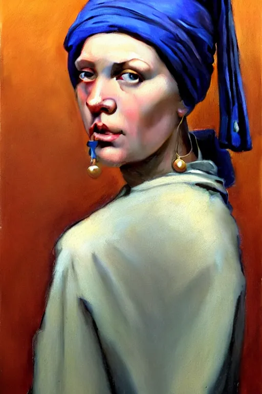 Image similar to full character portrait not the girl with the pearl earring in the style of half - life 2 team fortress 2 scout video game character art character design, painting by gaston bussiere, katsuya terada, nc wyeth, greg rutkowski, craig mullins, vermeer, frank frazetta, mucha, tom of finland, trending on artstation, jeffery catherine jones