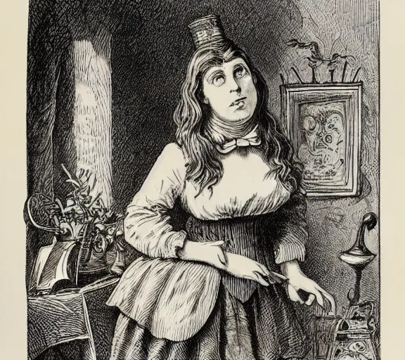 Image similar to Tenniel illustration portrait of Alice, Lewis Carrol