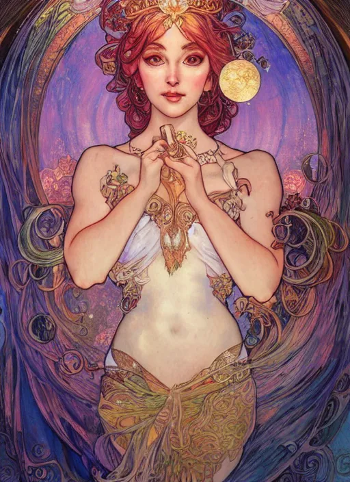 Image similar to Goddess of the Moon, ambient lighting, 4k, josephine wall, alphonse mucha, lois van baarle, ilya kuvshinov, rossdraws, artstation