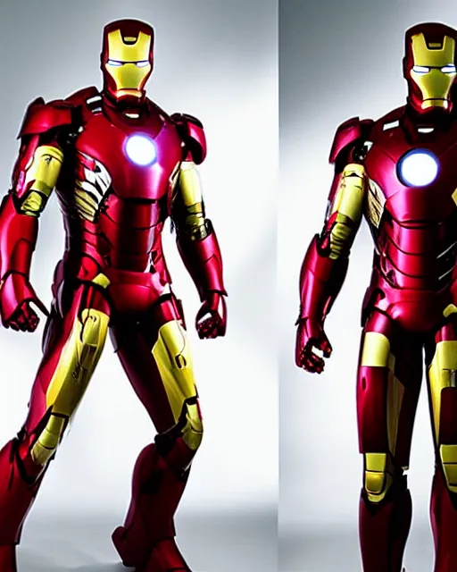 Image similar to ryan reynolds in an iron man suit, dramatic, studio lighting, photoshoot