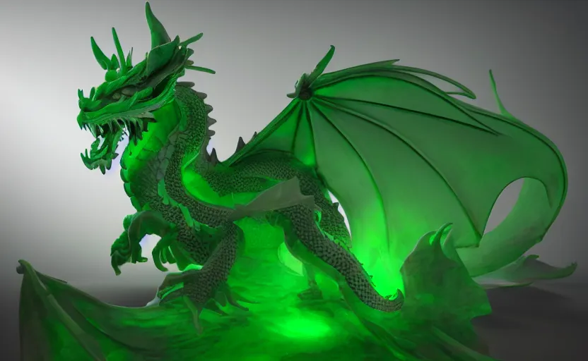 Prompt: statue of a dragon made of green jade, subsurface scattering, translucent, Dynamic Light and Shadows, Rendering, Redshift, 8k