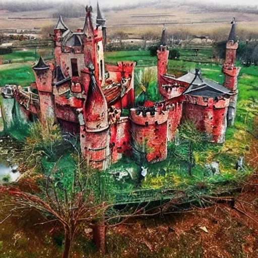 Image similar to a castle with many towers in a serene landscape by artur bordalo