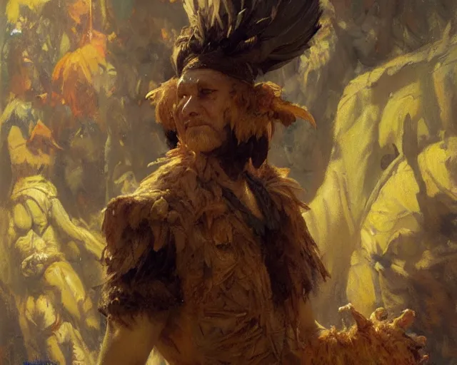 Prompt: a scary man dressed as a chicken, highly detailed painting by gaston bussiere, craig mullins, j. c. leyendecker 8 k