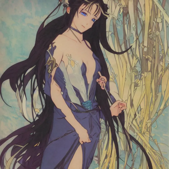 Image similar to portrait of rimuru tempest from'that time i got reincarnated as a slime '. art by alphonse mucha and greg rutkowski