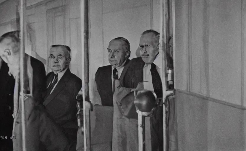 Image similar to 50s movie still close-up portrait of three individual elder soviet marshal with very detailed faces in a stalinist style hall, by Irving Penn, Cinestill 800t 50mm black and white, heavy grainy picture, very detailed, high quality, 4k, HD criterion, precise texture, diverse faces, diverse haircuts, diverse ages, each faces precisely define