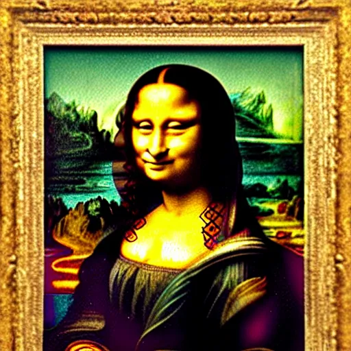 Prompt: drunk monkey drawing on mona lisa with crayons in the louvre, [ photoreal ]