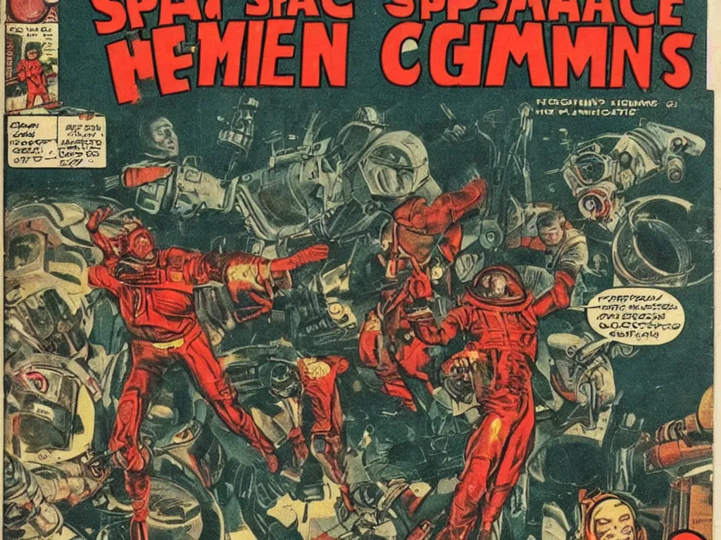 Image similar to vintage space comic martian criminals, higly detailed