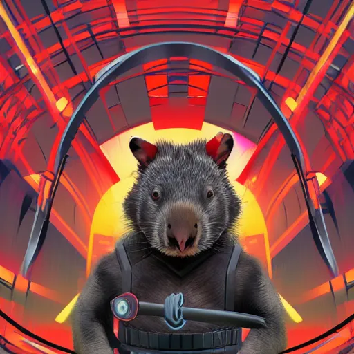 Prompt: wombat in cybernetic ninja gear wielding a samurai sword, realize digital art, 4 k