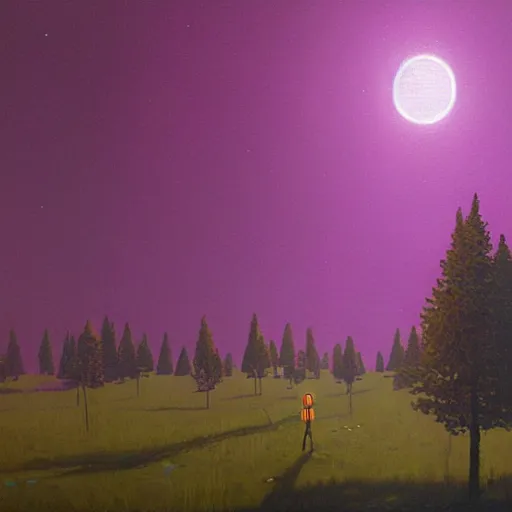 Image similar to a purple moon simon stalenhag high detail