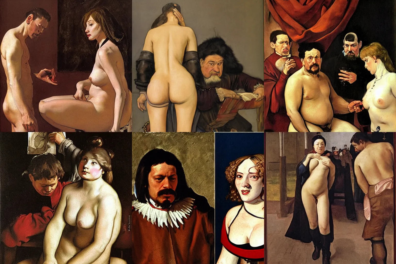 Prompt: shameless and ashamed. painting by diego velazquez and milo manara