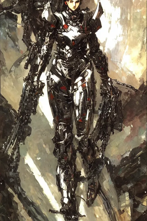 Prompt: full body girl metal armor painting by gaston bussiere, yoji shinkawa, tsutomu nihei