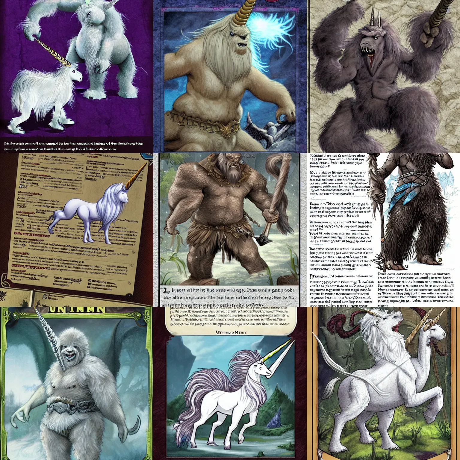 Prompt: unicorn with a yeti - like appearance in the dungeons and dragons 2 e monster manual