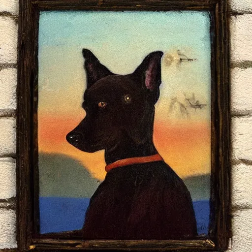 Image similar to “a person by a dog oil panting”