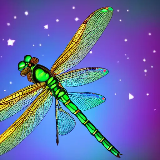 Prompt: a beautiful cosmic dragonfly, high detail, realistic, dreamy, 4K, award-winning, pretty