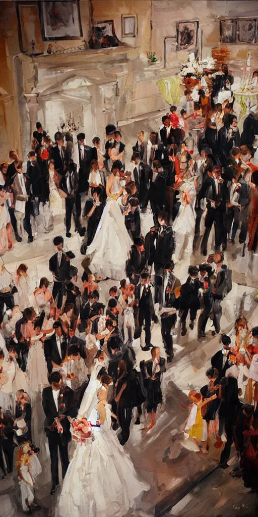 Prompt: oil painting scene from wedding by kim jung gi