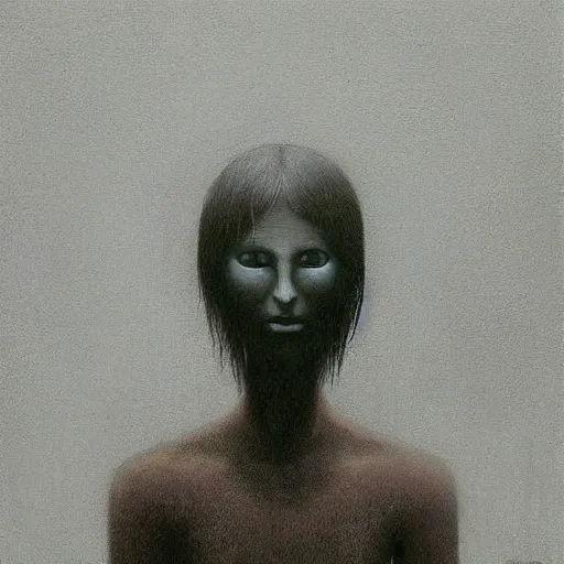 Prompt: young teen female. She has crow head , painting by Beksinski