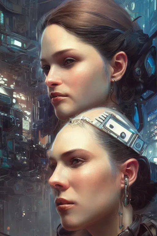 Image similar to ultra realistic illustration, dappled lighting, closeup portrait shot, perfect lighting, hacknaut cyberpunk, sci - fi, fantasy, intricate, elegant, deviantart, highly detailed, digital painting, artstation, concept art, smooth, sharp focus, illustration, art by artgerm and greg rutkowski and alphonse mucha