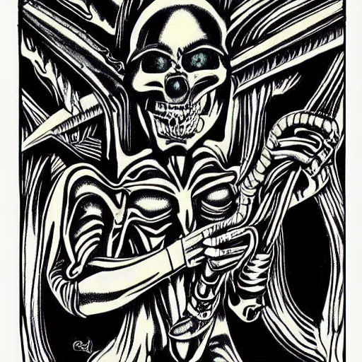 Image similar to velvet art coloring poster ratfink style, h.r giger style, danzig style