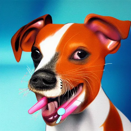 Prompt: Photorealistic jack Russel terrier on acid with lit joint in it's mouth