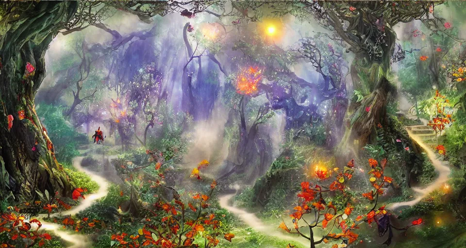 Image similar to Enchanted and magic forest, by Qian Xuan