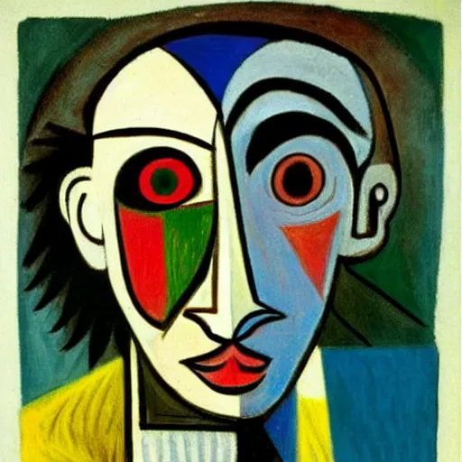 Prompt: very creepy man, grotesque, horror, pablo picasso style