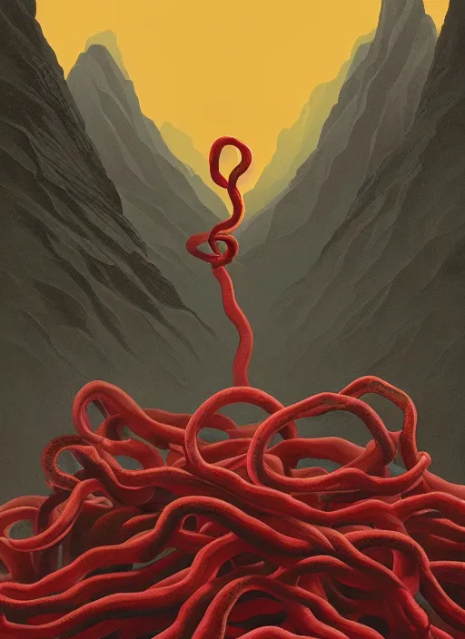 Image similar to Twin Peaks movie poster artwork by Michael Whelan and Tomer Hanuka, Rendering of Blood moon tentacles, from a scene from Twin Peaks, clean, full of detail, Matte painting, trending on artstation and unreal engine