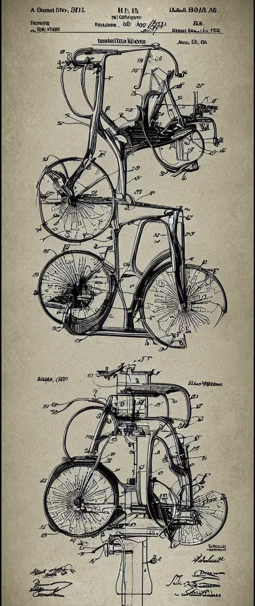 Prompt: an internal prototype of drawing of a bicycle for the mind, apple concept patent drawing, davinci sketch