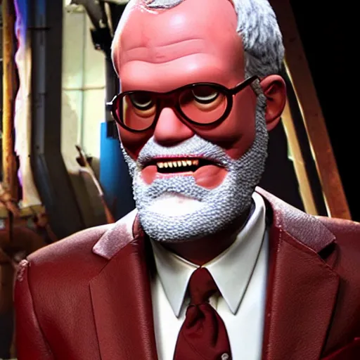 Image similar to animatronic David Letterman, exposed mechanics, photo, Stan Winston studios, detailed, 4k