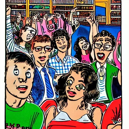 Image similar to robert crumb comic about pembroke pines flanagan high school students partying accurate eyes high detail