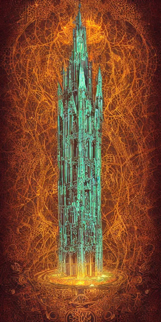 Prompt: photographic isometric cathedral, gothic, baroque, bringer of glowing light and life, mystical, intricate #voxelart ornamental #magica voxel oriental tarot tower floral flourishes, technology meets fantasy, glass, copper, steel, emerald, diamond, amethyst, glass, map, infographic, poster, concept art, octane, 8k insane detail, fine detail, intricate detail, style of monument valley, wes anderson