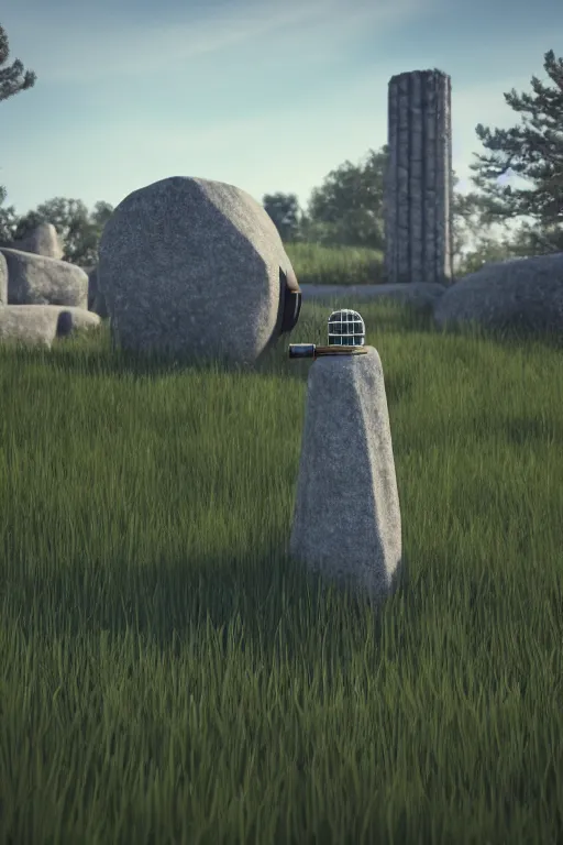 Prompt: a detailed render of an isolated lonely pipe organ, in the middle of a field, supported by a lone stone column, trending on artstation, render, 3 d, octane, 4 k, 8 k, unreal engine, cinema 4 d, baroque, art deco