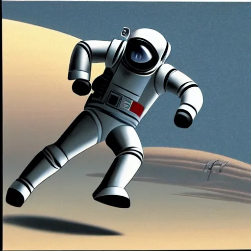 Image similar to astronaut running away from robots ralph mcquarrie